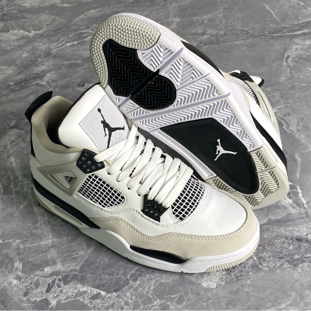Jordan 4 Military Black -Men's Retro White/Black Sneakers Shoes